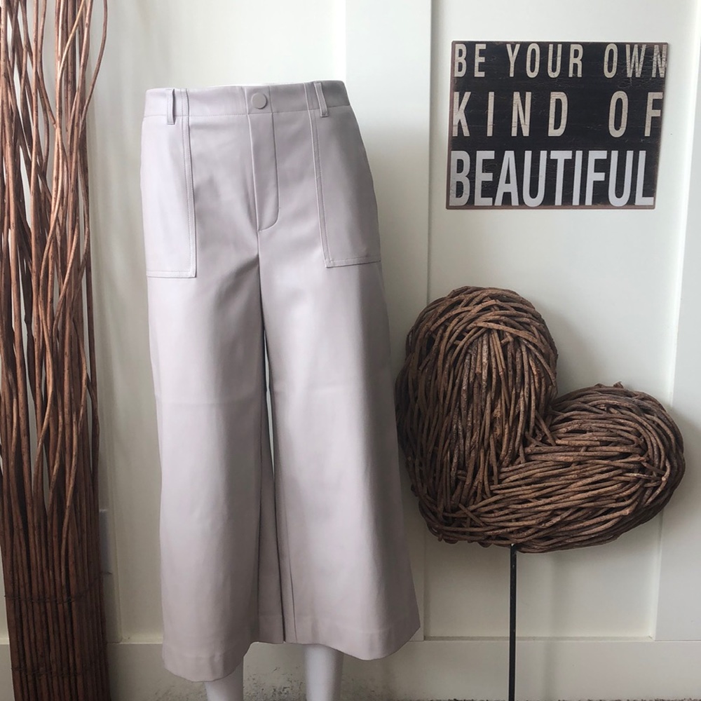 Cato Beige Wide Leg Cropped Faux Leather Pants